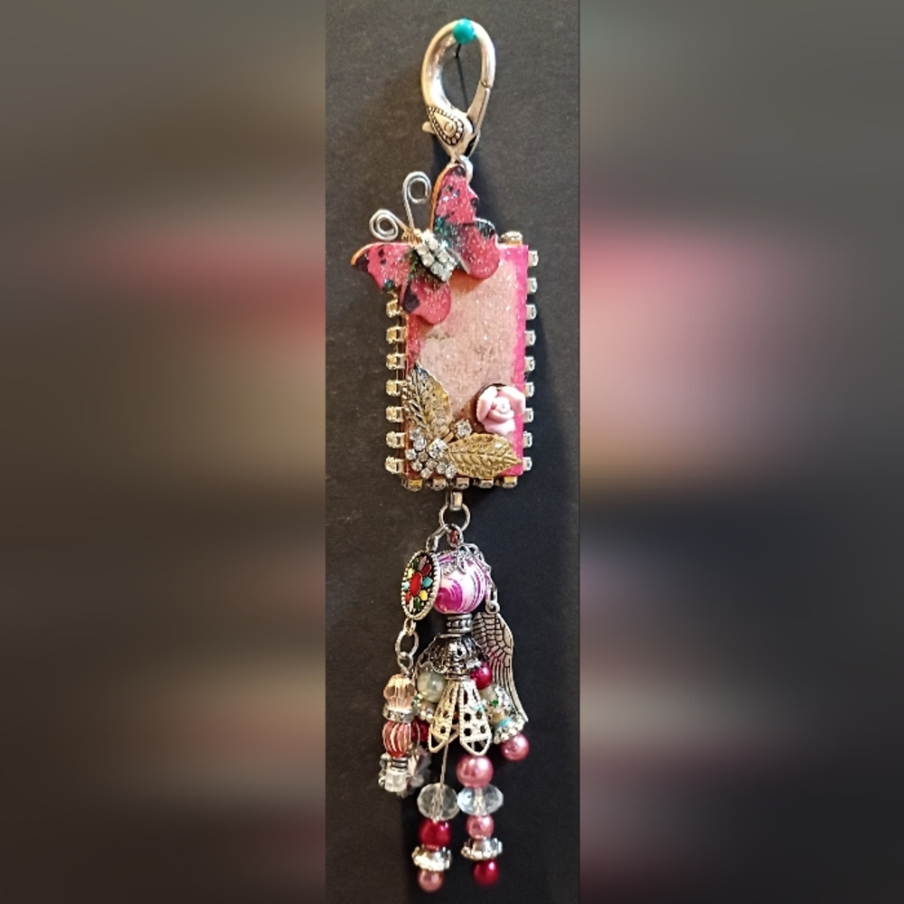 Handbag Accessory Pink and Gold Floral Pendant